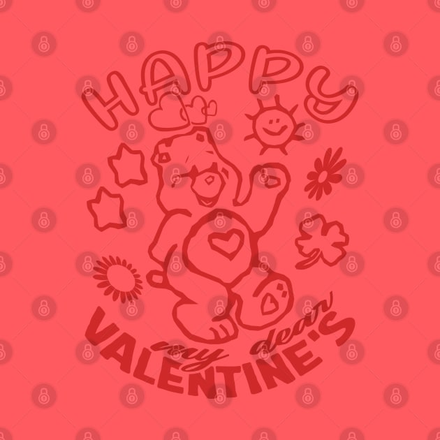 Happy Valentines, my dear: Loveful Red Bear in a Serene World of Hearts and Flowers by PopArtyParty