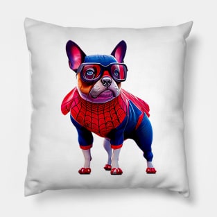 Super Frenchie: Red and Blue Hoodie Version 2 Pillow