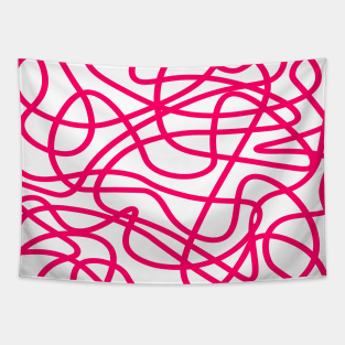 Pink random abstract doodle lines pattern design Tapestry