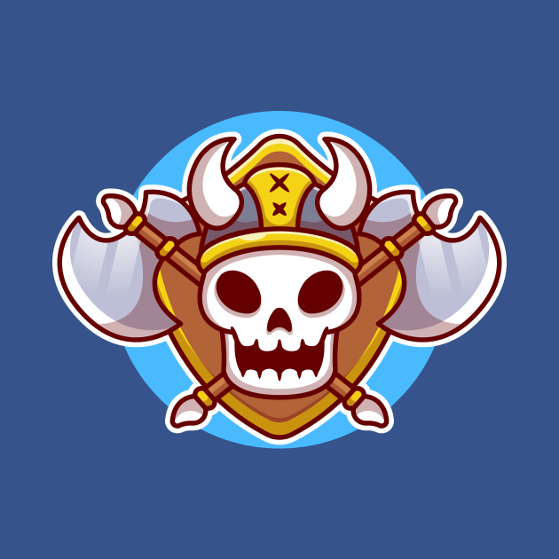 Cute Viking Skull With Ax Cartoon by Catalyst Labs