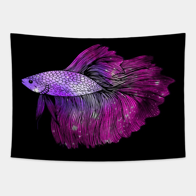 Pink Betta Fish Galaxy Tapestry by julieerindesigns