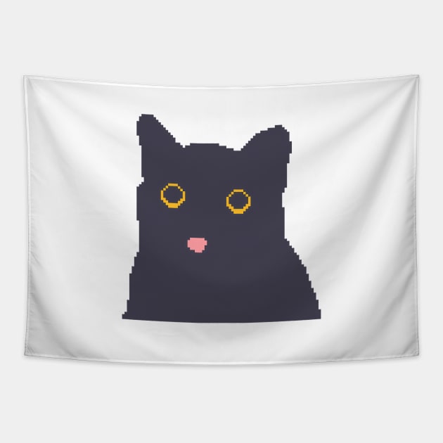 Funny Black Cat Meme Pixel Art Cat Tapestry TeePublic
