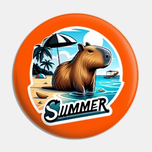 Cute summer capybara on the beach Pin