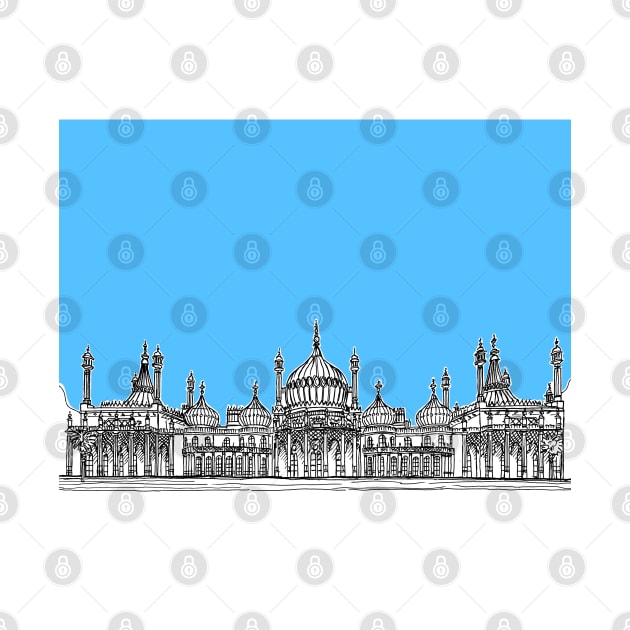 Brighton Royal Pavilion Facade Drawing ( Pale blue version ) by AdamRegester