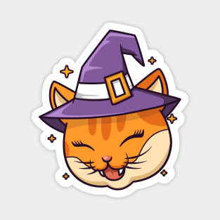 Funny cat wear witch hat Magnet