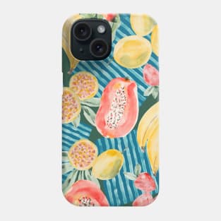 Tropical fruits: banana, passion fruit, papaya and strawberries Phone Case