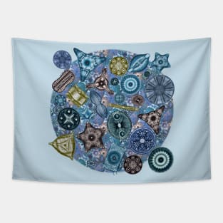 Ernst Haeckel Ocean Diatoms on  Blue Teal Sea Squirt Tapestry