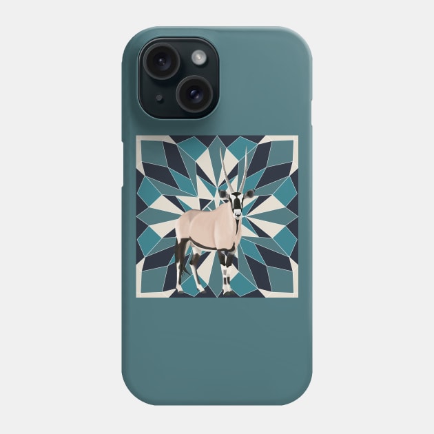 Oryx Antelope From Africa Blue Geometric Background Phone Case by Suneldesigns