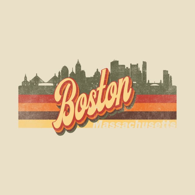 Boston Massachussets Skyline Vintage Retro T-Shirt Gift - Boston Massachussets - Boston Massachussets Tourist Gift - Boston Massachussets Hometown T-Shirt T-Shirt by Happy as I travel