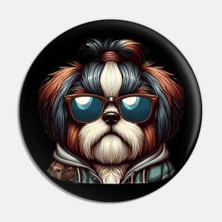 Funny Shih Tzu with Sunglasses Pin