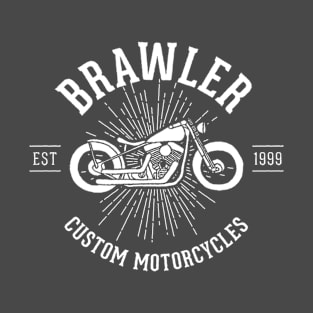 Motorcycle Series: Brawler Custom Motorcycles (White Text and Graphic) T-Shirt