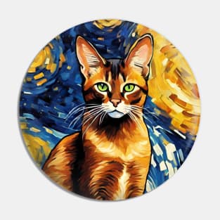 Adorable Abyssinian Cat Breed Painting in a Van Gogh Starry Night Art Style Pin