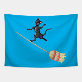 Broom Surfing Black Cat Tapestry