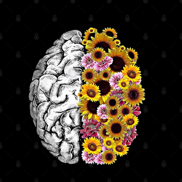 Brain and yellow daisies, Positivity, creativity, right hemisphere brain, health, Mental by Collagedream