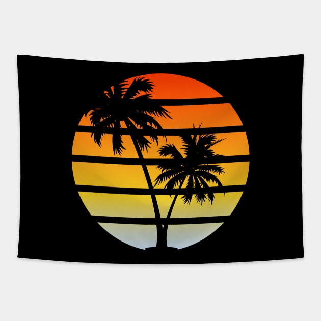 Orange sunset palm tree design Tapestry by Brobocop