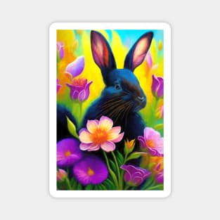 Spring Bunny and Flowers Painting Magnet