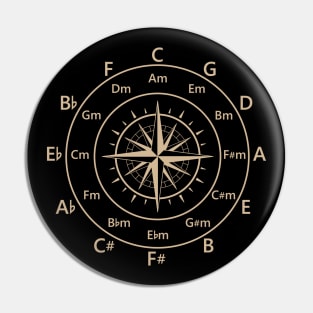 Circle of Fifths Old Compass Style Light Brown Pin