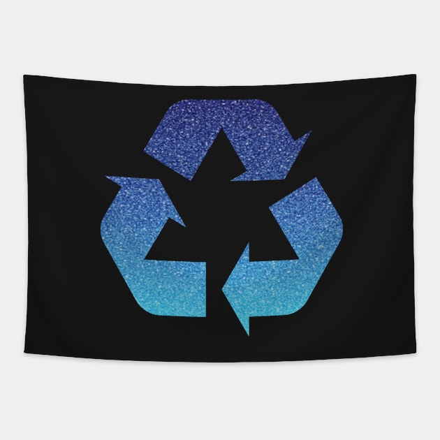 Ocean Blue Ombre Faux Glitter Recycle Symbol Tapestry by Felicity-K