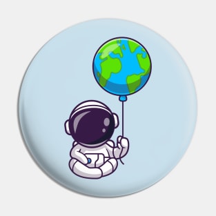 Cute Astronaut Sitting With Earth Balloon Cartoon Pin