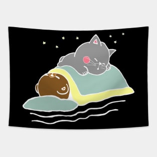 Sleeping Bear & Kitty (Light) Tapestry