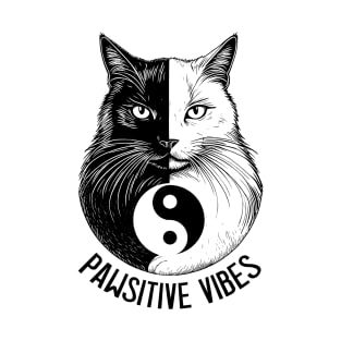 Pawsitive Vibes Funny Cat Lover Yoga Teacher Yin Yang Zen T-Shirt