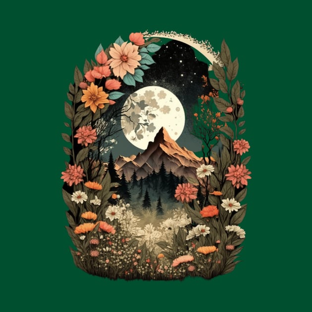 Boho Chic Floral Moon Mountain Forest Nature Retro Flower by Kertz TheLegend