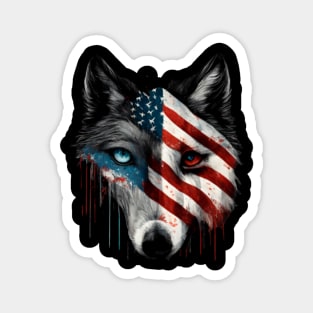 Wolf, american flag, Alaska, Idaho, Michigan, Minnesota, Montana, New Mexico, Utah, Wyoming Magnet