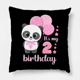 Kids Girl 2 Year Old Panda Pink Balloons It'S My 2Nd Birthday Pillow
