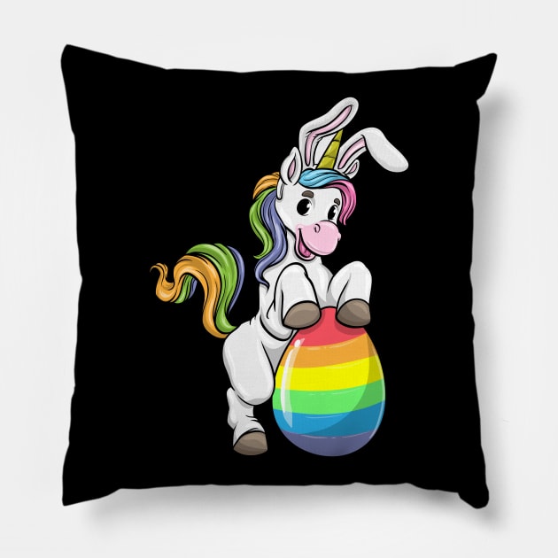 Unicorn as Easter bunny with Easter egg Pillow by Markus Schnabel