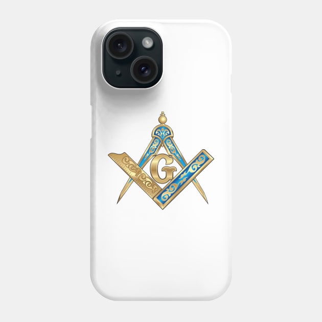 Compass & Square Masonic Symbol in blue and gold, for Those Who Travel East Towards The Light Phone Case by hclara23