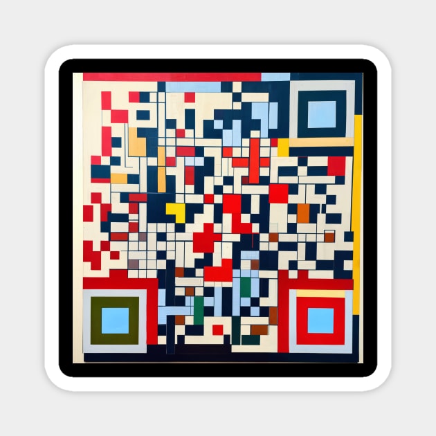 RickRoll QR Code Piet Mondrian Style Painting Magnet by ravel.live