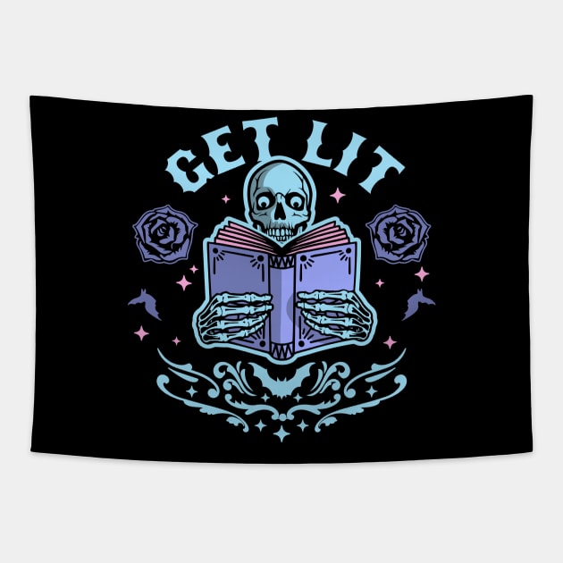 Get Lit Literature Skeleton Reading Book Library Book Lover Tapestry by OrangeMonkeyArt