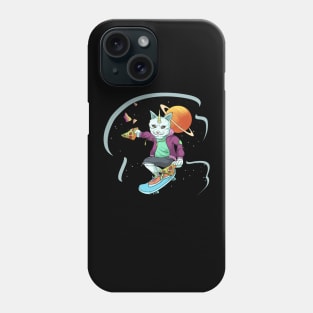 Space Unicorn Cat Pizza Lover - Skateboarding Phone Case