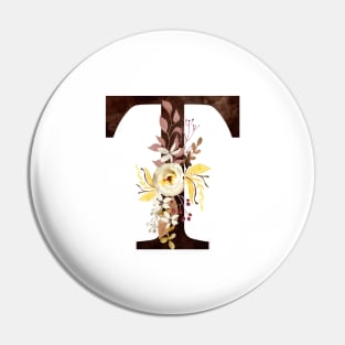 Floral Monogram T Lovely Autumn Foliage Pin