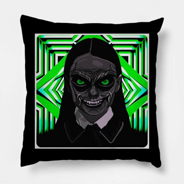 Spooky Green Eyed Monster Pillow by Winningraphics