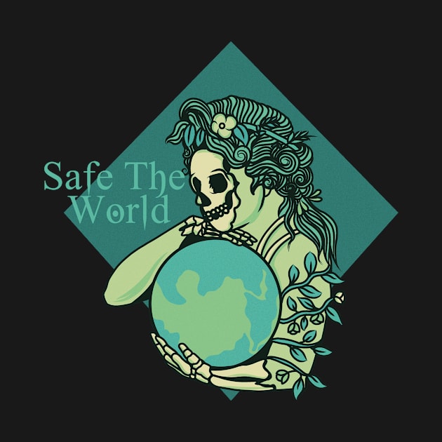 SAFE THE WORLD, band merchandise, skull design, skate design by Ancient Design