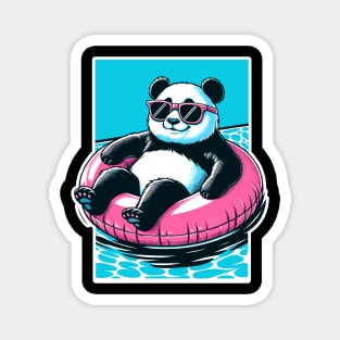 Pool Party Panda in Sunglasses on a Pink Float Funny Pool Panda Magnet