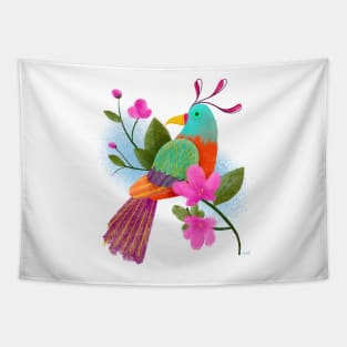 Colorful tropical bird with flowers and colorful feathers Tapestry