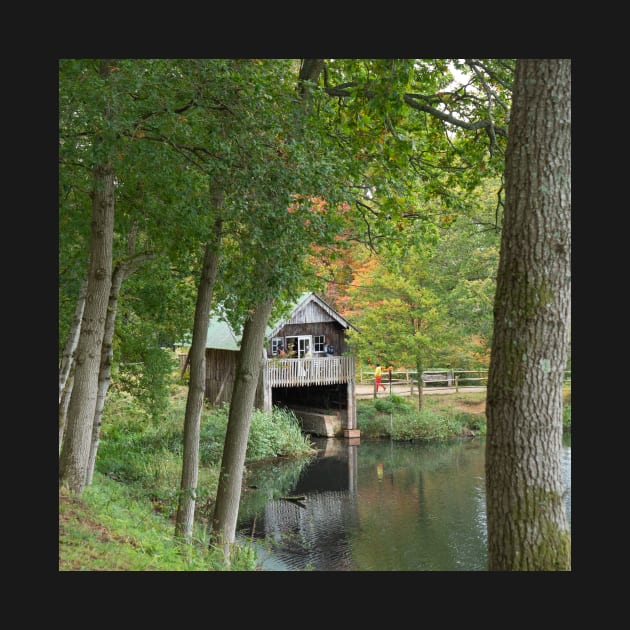 Boat House in autumn foilage at Winkworth Arboretum by fantastic-designs