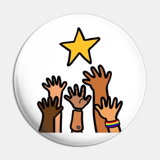 Hands reaching out star. Success motivation concept. Pin