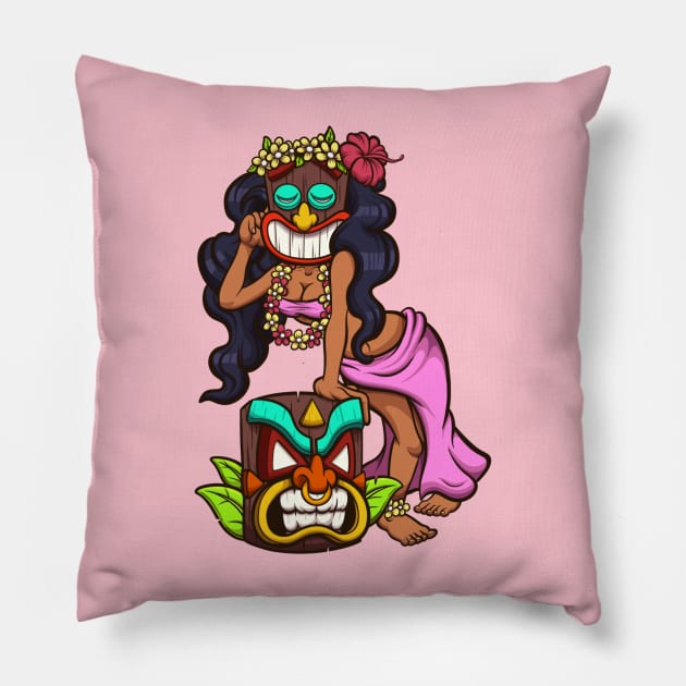 Tiki Woman Pillow by TheMaskedTooner