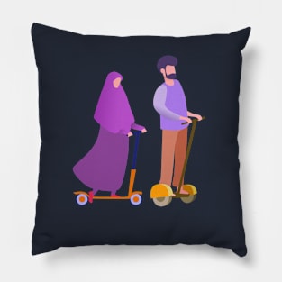 Couple riding scooter Pillow