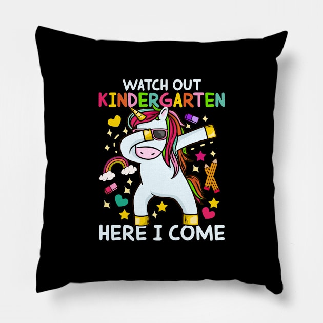 Watch Out Kindergarten Here I Come - Dabbing Unicorn Gift Pillow by biNutz