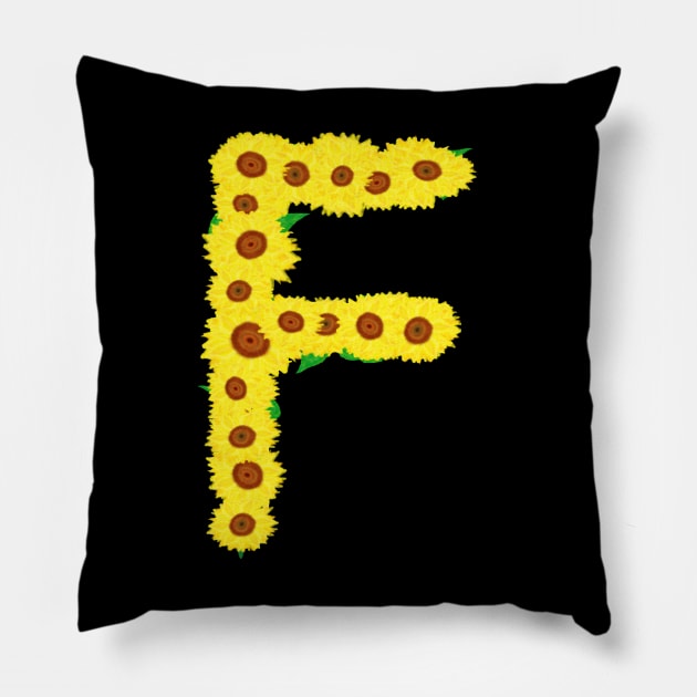 Sunflowers Initial Letter F (Black Background) Pillow by Art By LM Designs 
