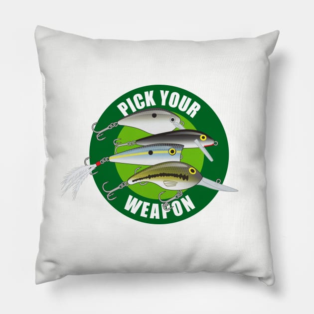 Pick Your Weapon Fishing Lures - Green on Green Pillow by BlueSkyTheory