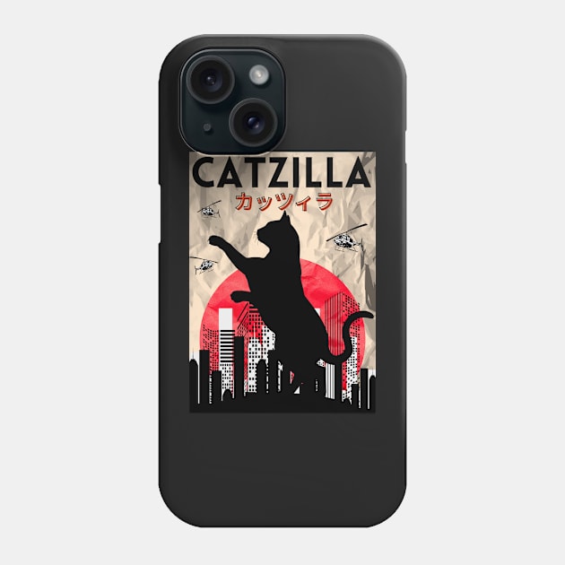 Catzilla Vintage Japanese Sunset Style Cat Kitten Lovers Phone Case by Prossori