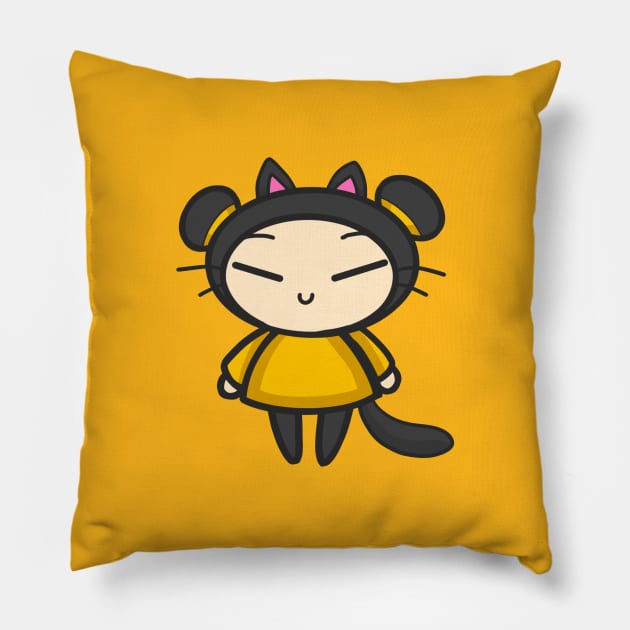 Yellow Black Cat Pucca Pillow by aishiiart