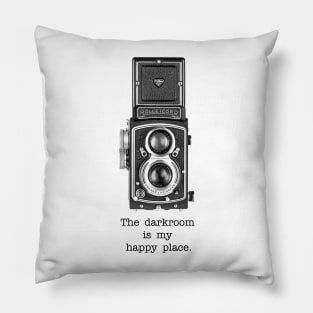 Vintage 1950s Twin Lens Camera Side View - Darkroom Black Text Pillow