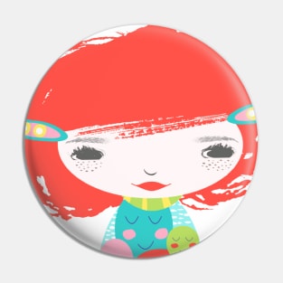 Smiley Face Girl Red Hair Pin