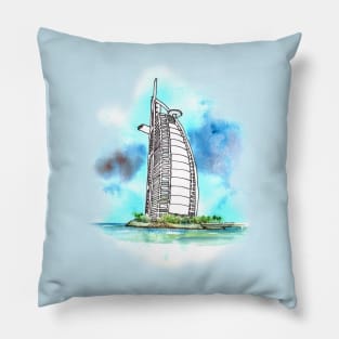 Burj Al Arab - Watercolor wash drawing Pillow